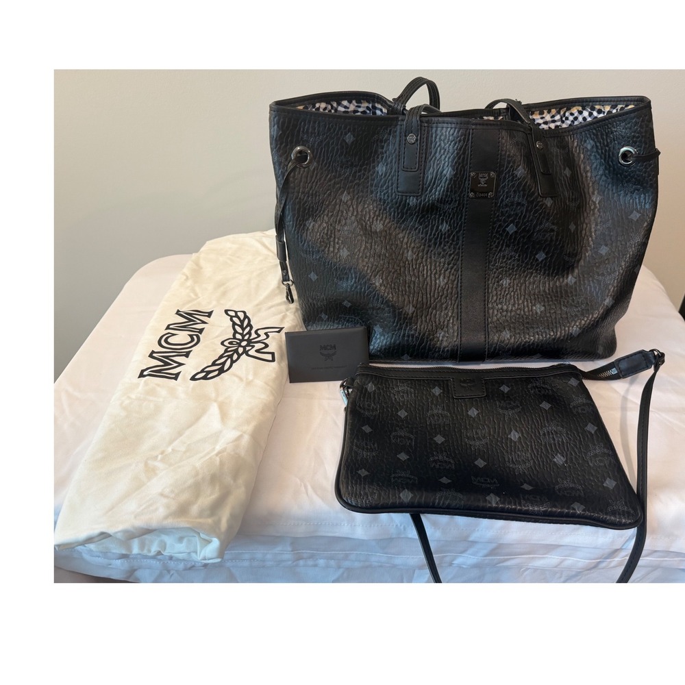MCM Liz Reversible Visetos Tote Bag Black Monogram MWP AAVI02 CO001